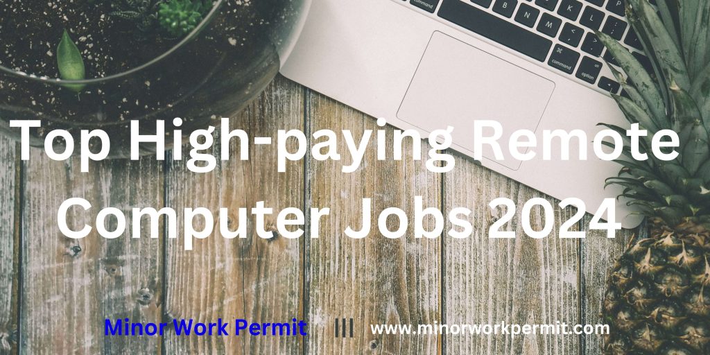 Top High-paying Remote Computer Jobs is boldy written in a wooden table background. A laptop and a cup of coffee is also on the table which depicts remote work.