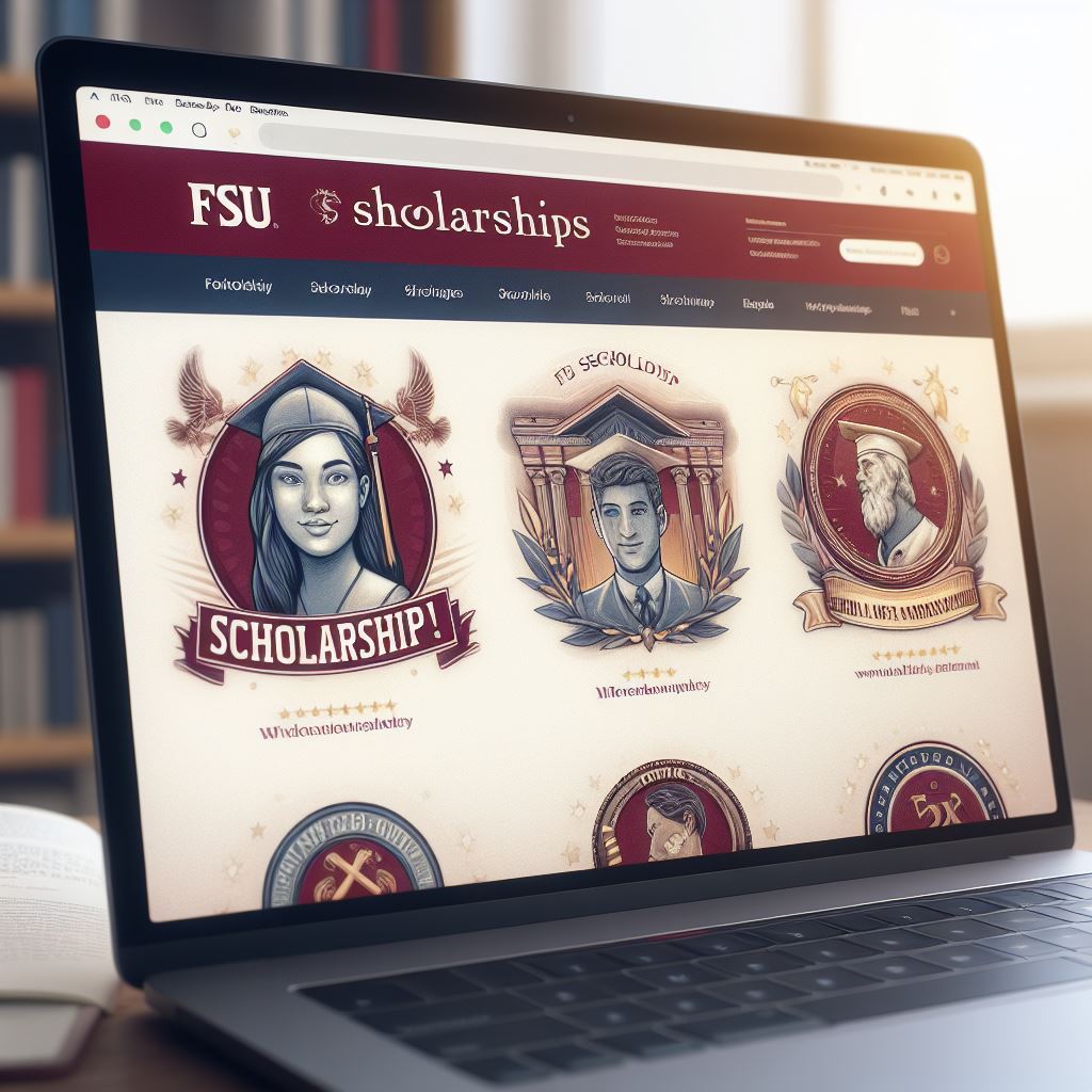 Fayetteville State University Scholarship website/portal showing several FSU scholarship options captured in a close range in the screen of a laptop.
